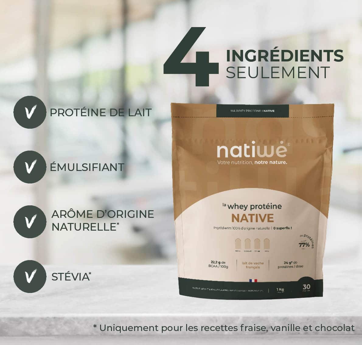 Whey protéine Concentrée - seulement 4 ingrédients - Natiwé