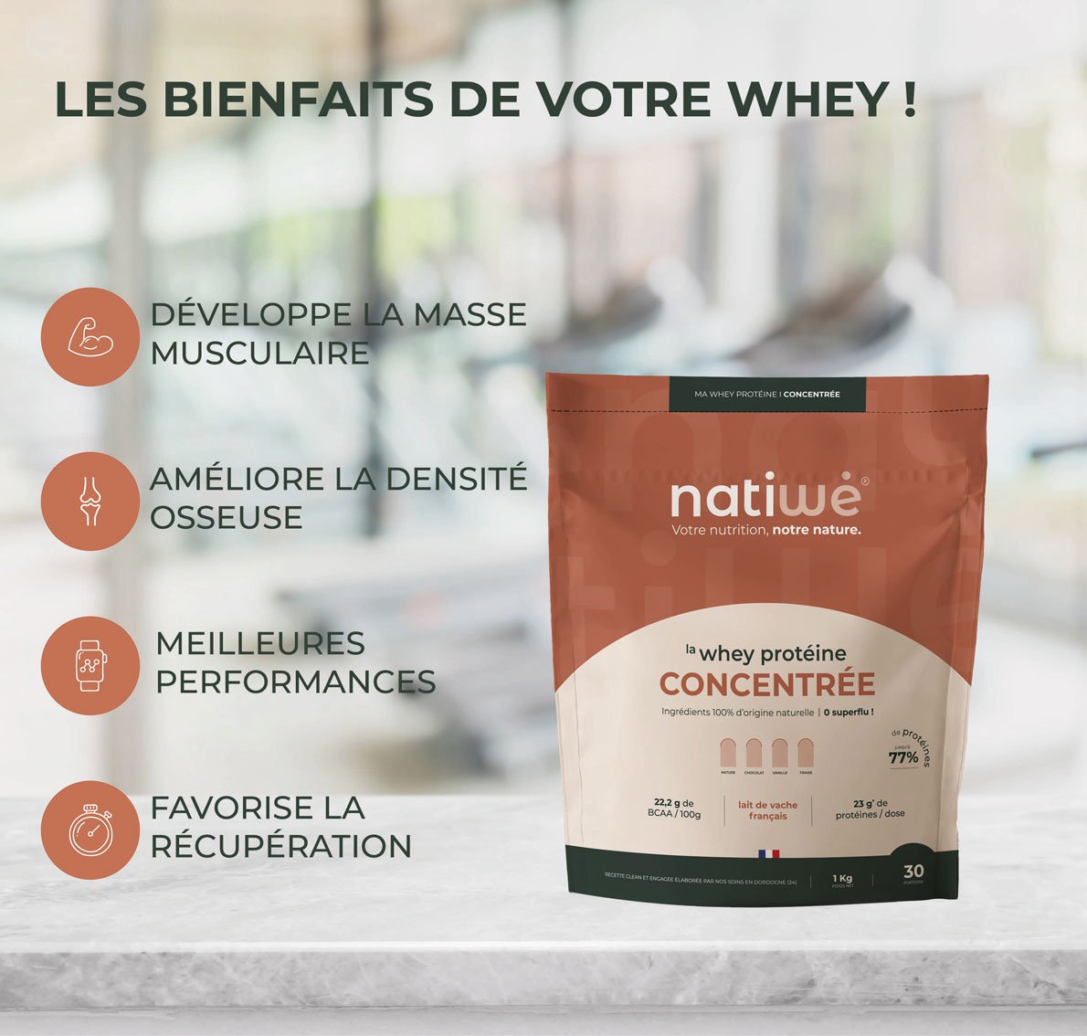 Whey protéine concentrée - les bienfaits de votre whey - Natiwé